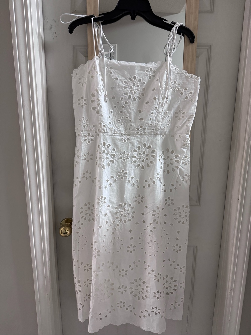H&M White Eyelet Midi Dress with Tie Straps NWOT